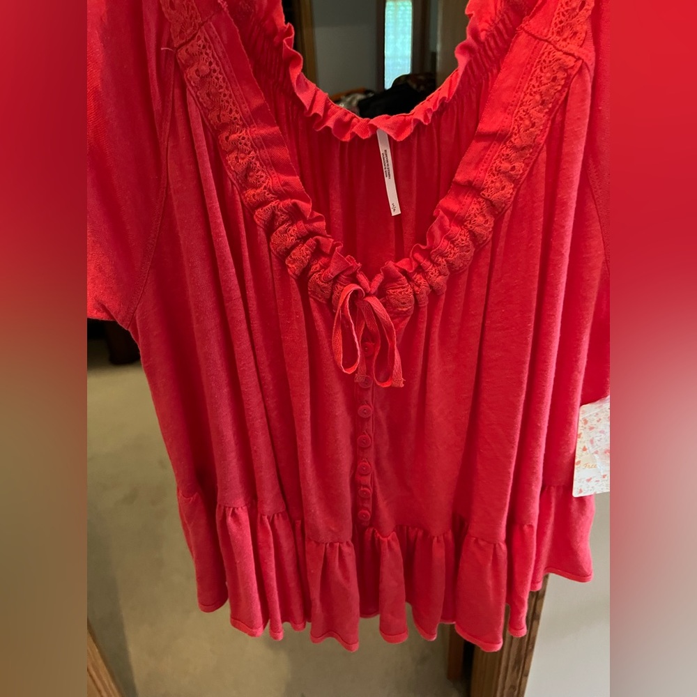 Free People coral/red short sleeve